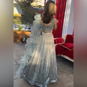 Silver Sequin Evening Skirt lehenga (skirt, blouse, dupatta set)